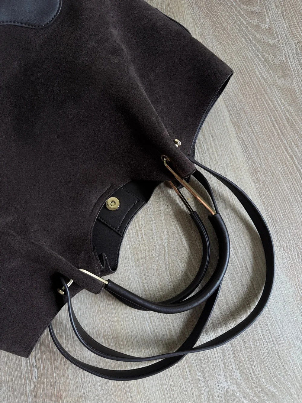 Sondra Roberts Dark Brown Suede & Leather Tote - Picture 4 of 5